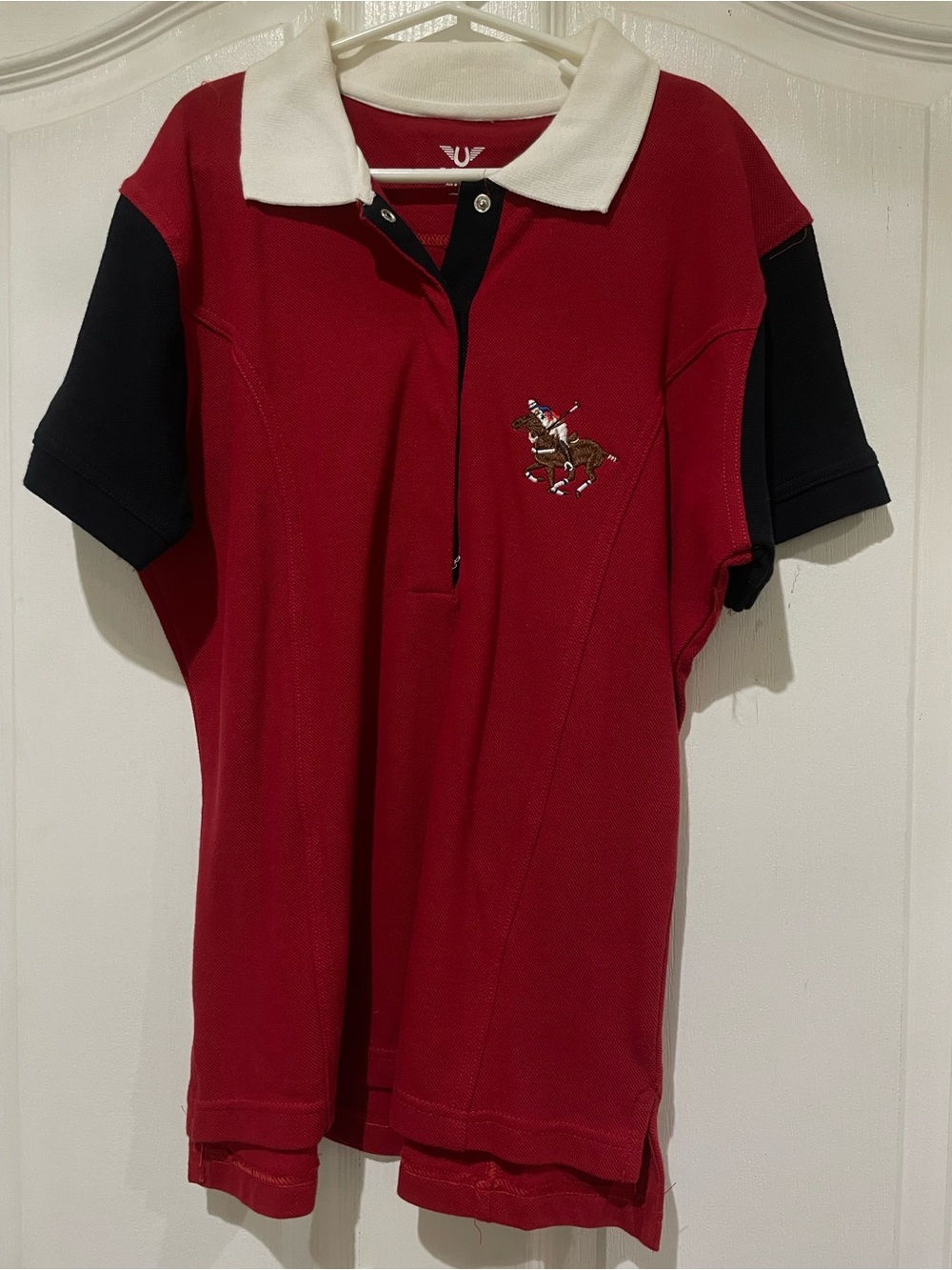 Women’s Red Polo Button-Down Shirt with Contrast Collar